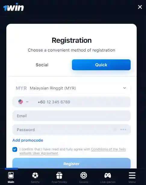 1win registration