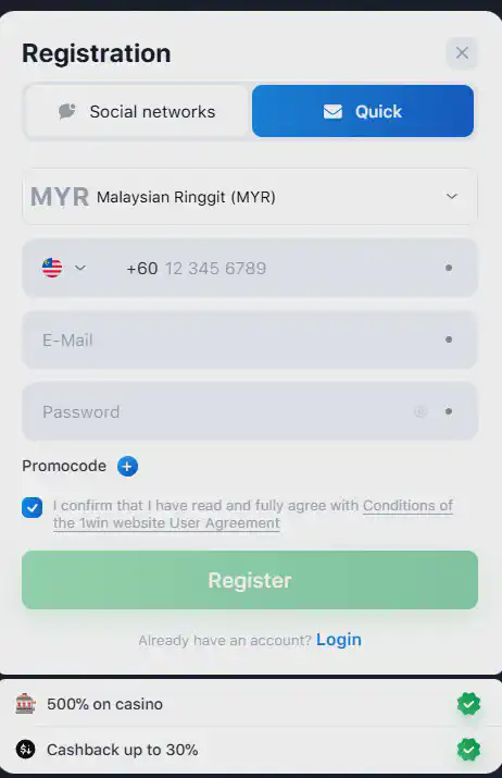 1win registration